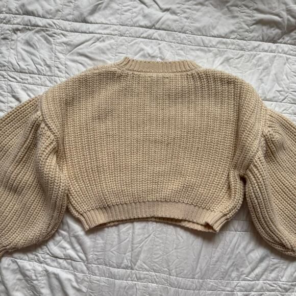Top Shop Cream chunky cropped knit sweater oversized sz small balloon sleeves - Picture 8 of 8